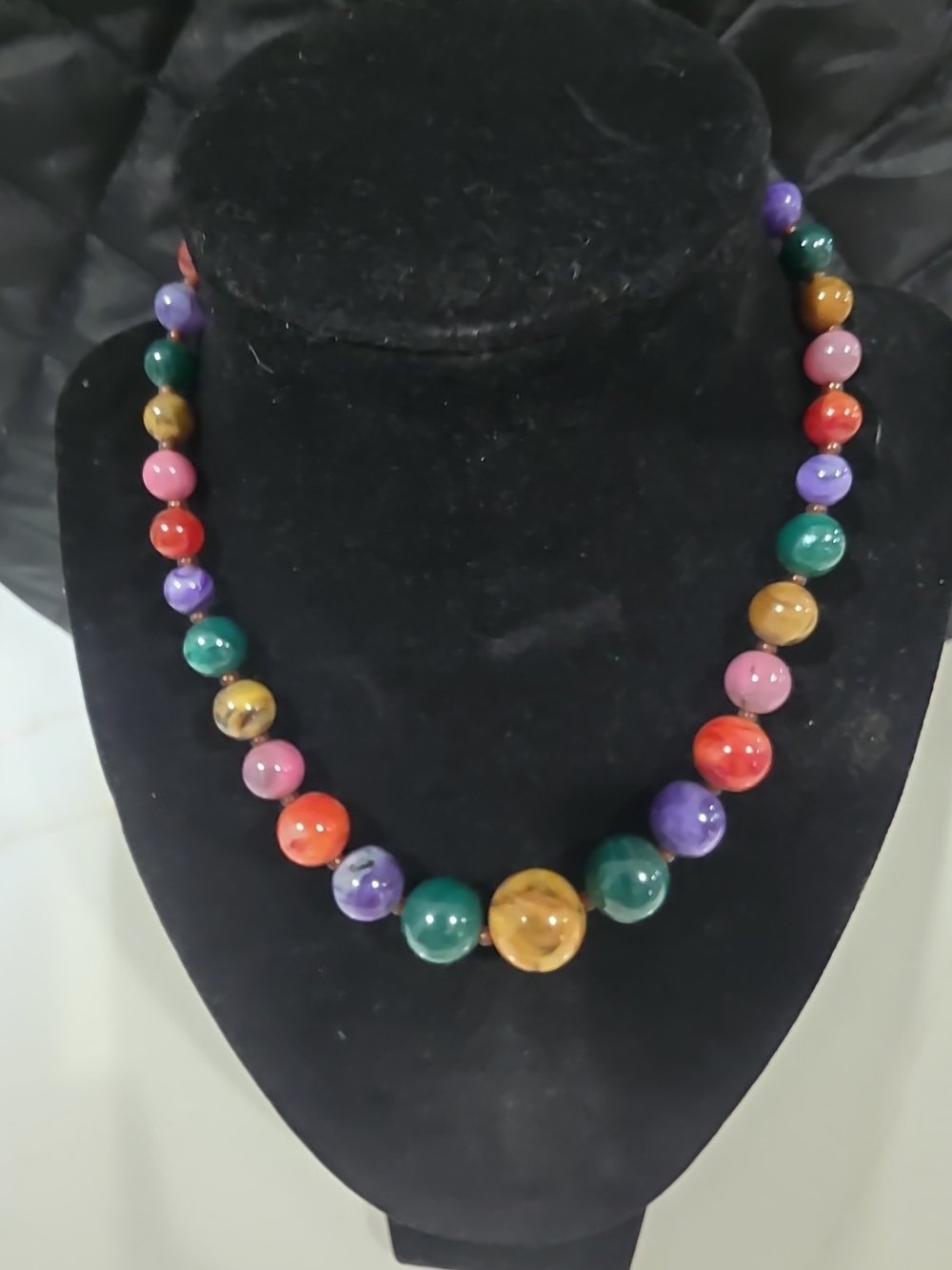 Colorful Multi-Bead Necklace - Pink, Purple, Green, Orange, Gold Tones